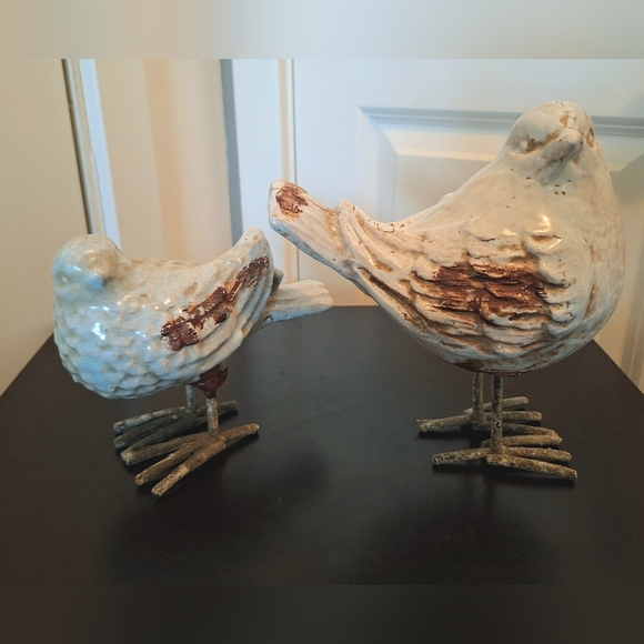 Rustic Ceramic and Wrought Iron Bird Set - Picture 2 of 7